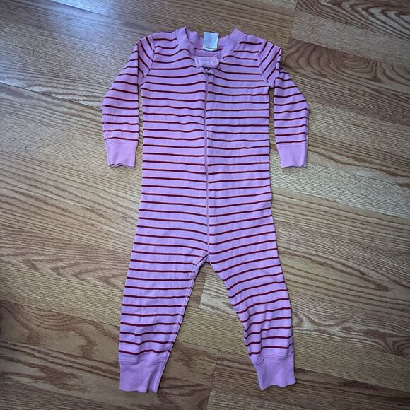 Hanna Andersson Pink Stripe Zip Pajamas One Piece Size 2 85cm - Picture 1 of 2